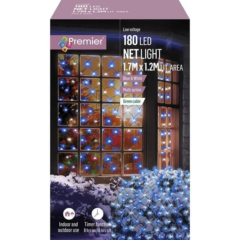 Premier Decorations Christmas Net Lights 180LED Blue And White 1.75x1.2M