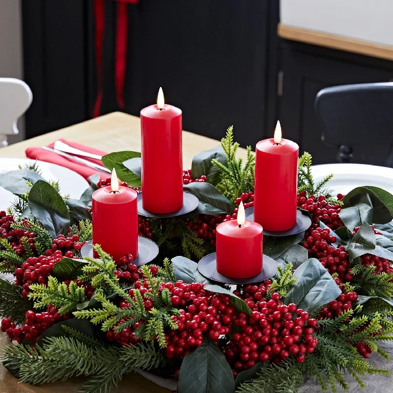 Red Berry Advent Wreath & Slim Red  TruGlow® Candle Table Decoration