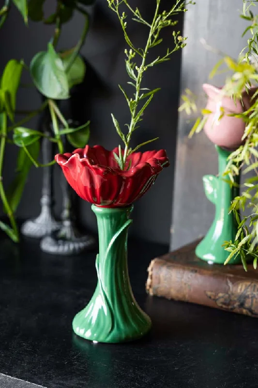 Red Flower Earthenware Single Stem Vase