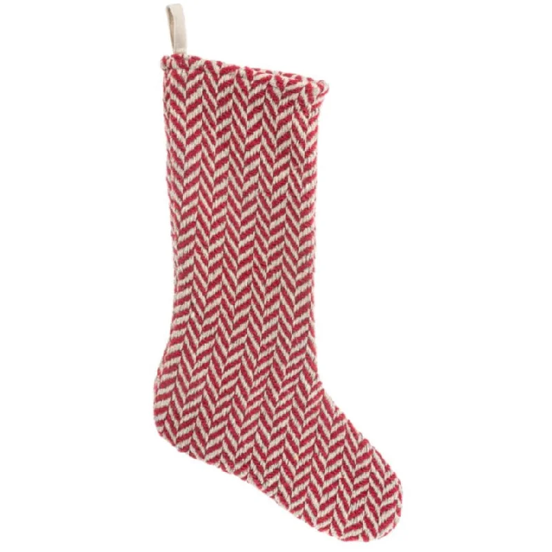 Red Herringbone Cotton Christmas Stocking