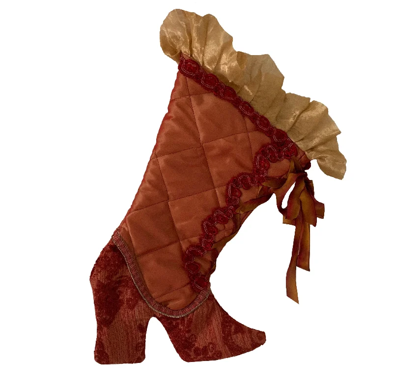 Red Silk Christmas Stocking with Red Damask Velvet