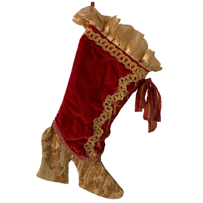 Red Velvet Christmas Stocking with Gold Brocade