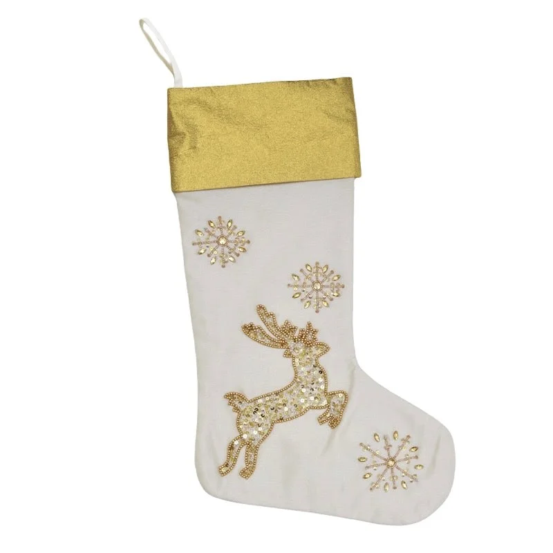 Santa and Sleigh Gold Beaded Christmas Stocking