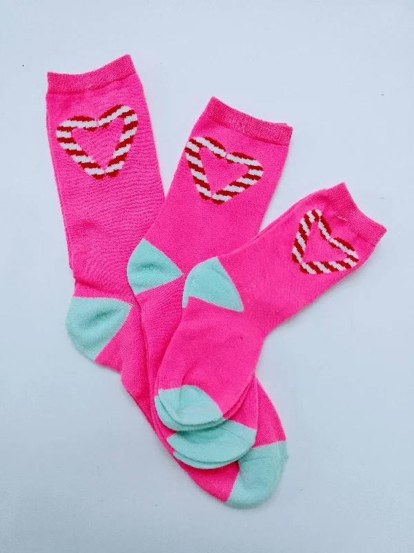 Candy Cane Heart Matching Crew Socks