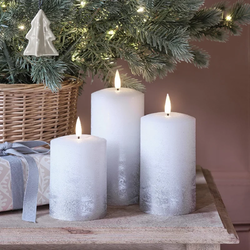 3 TruGlow® Silver Ombre LED Pillar Candles