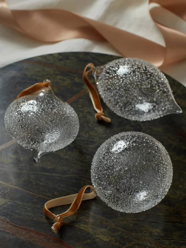 Set of 3 Textured Glass Baubles