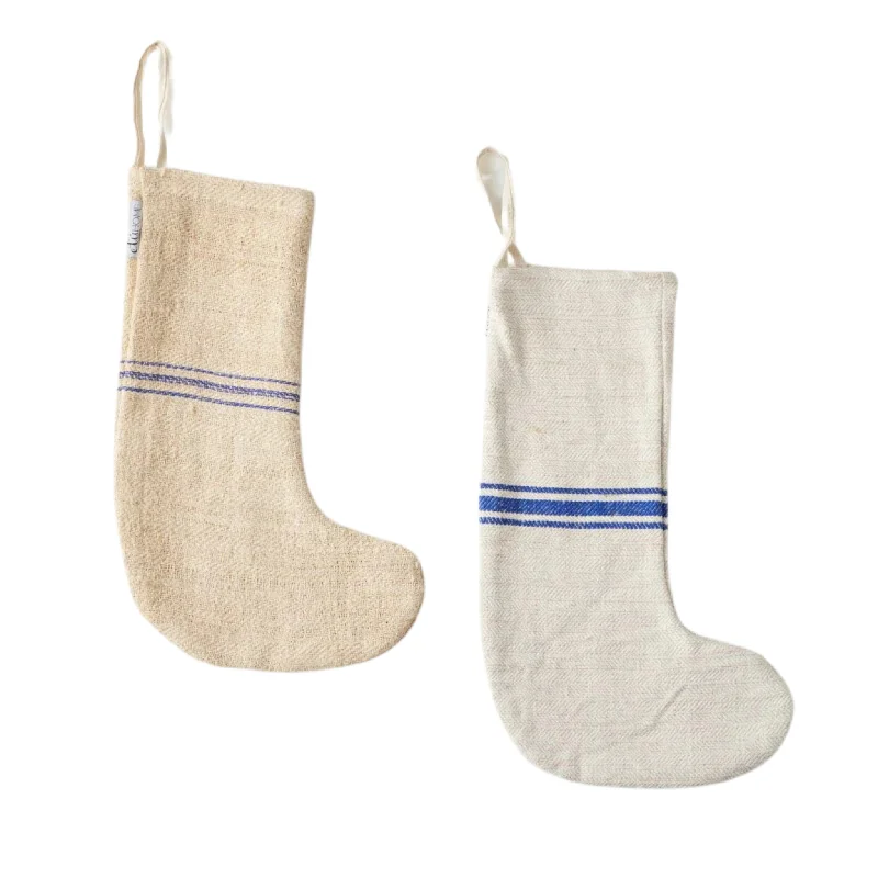 Set of Two Blue Striped Holiday Stockings