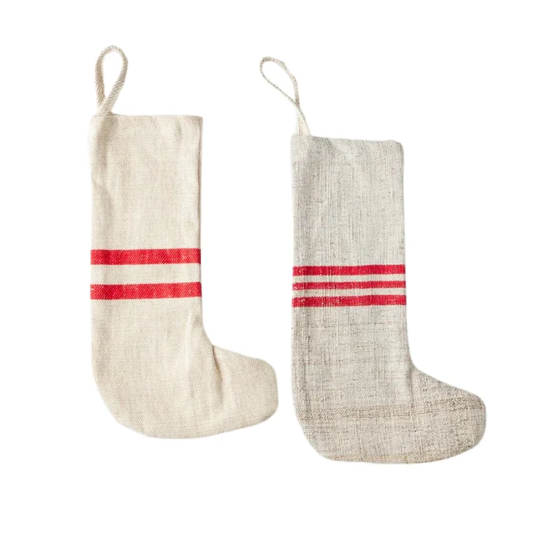 Set of Two Red Striped Holiday Stockings