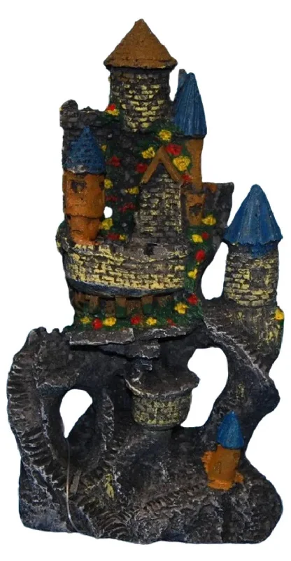 Tower On Rocks Aquarium Resin Ornament 20cm