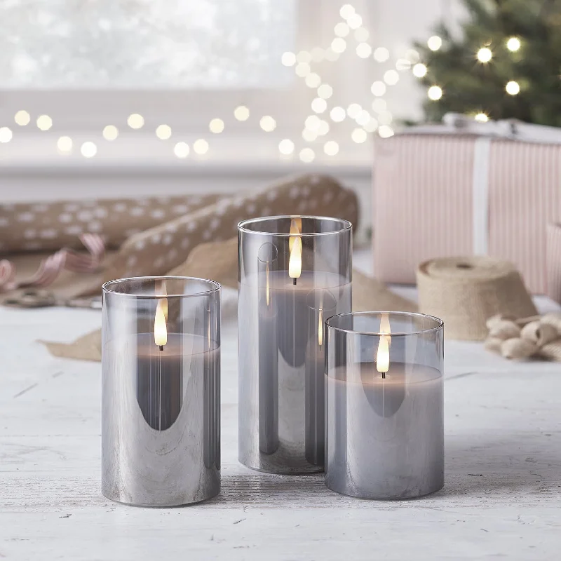 TruGlow® Smoked Grey LED Glass Candle Trio