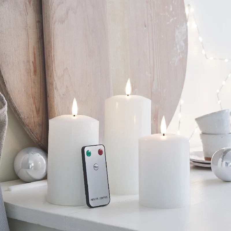 TruGlow® White LED Pillar Candle Trio with Remote Control