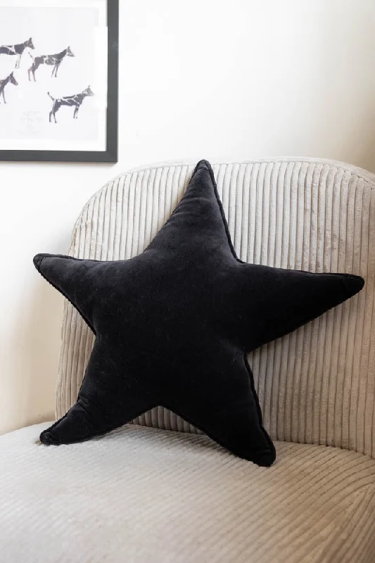 Velvet Star Cushion In Black