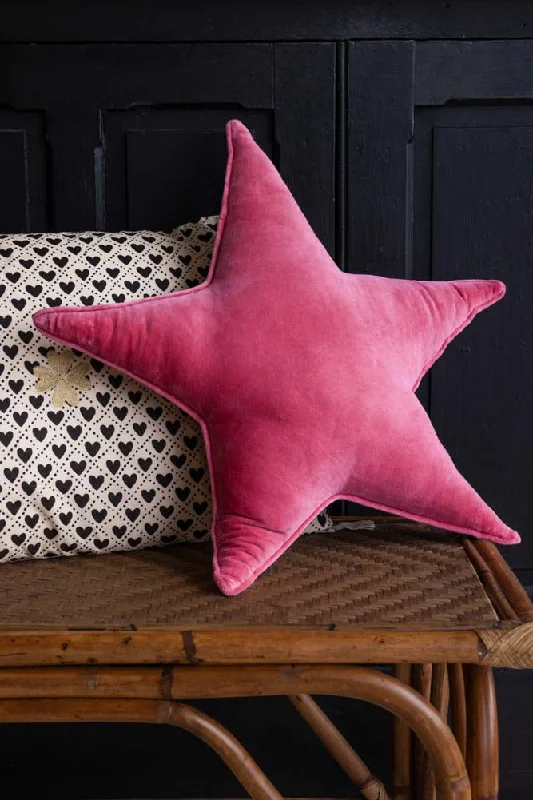 Velvet Star Cushion In Hot Pink