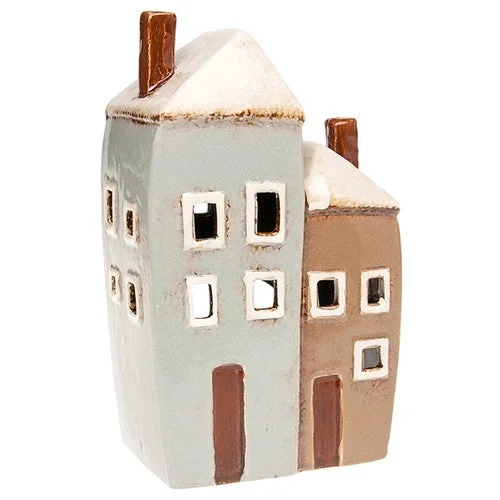 Village Pottery Ceramic 2 House Tealight Candle & Tea Light Holder