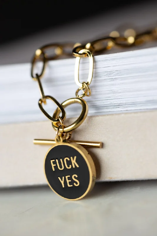 Waterproof Gold Fuck Yes Charm Bracelet