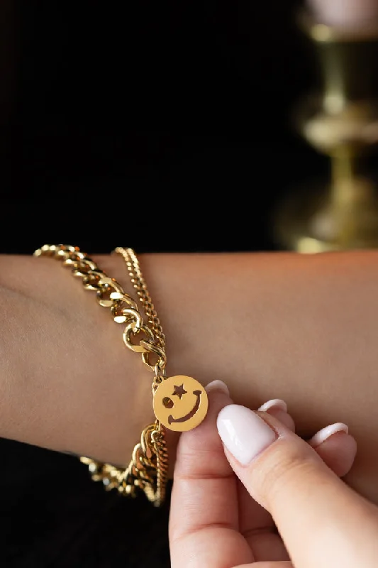 Waterproof Wink Face Gold Chain Bracelet