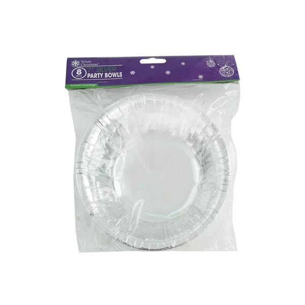 White Christmas Party Bowls Silver 8 Pk