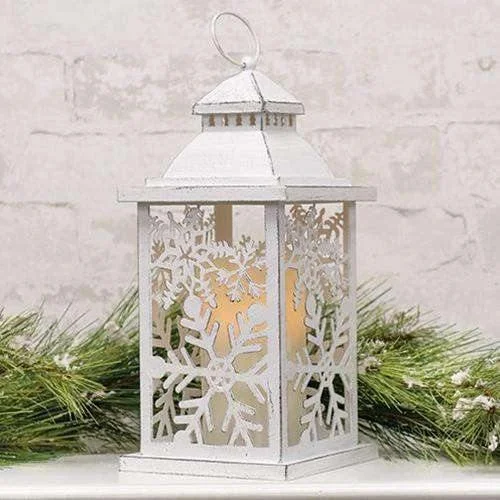 White Ornate Lantern, 5.5" x 12"