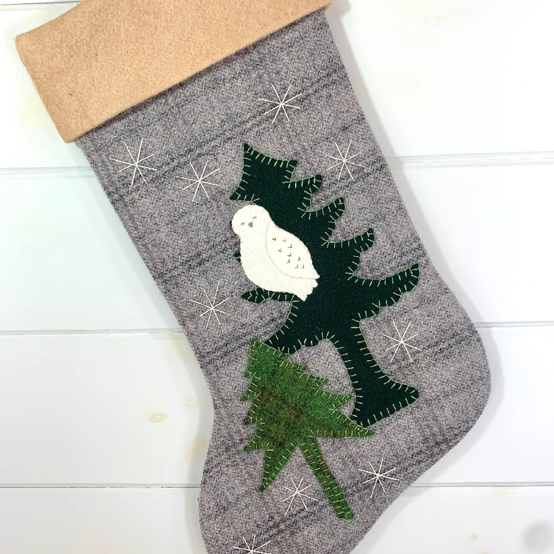 Woodland Snowy Owl Christmas Stocking