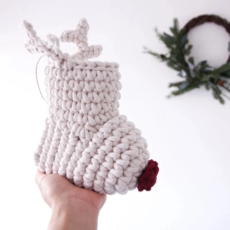 Zuri House Crochet Reindeer Stocking - Ivory